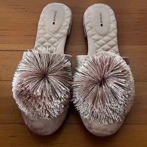Birdies Songbird Mules Womens 11 Blush Velvet Pom Pom Tassels